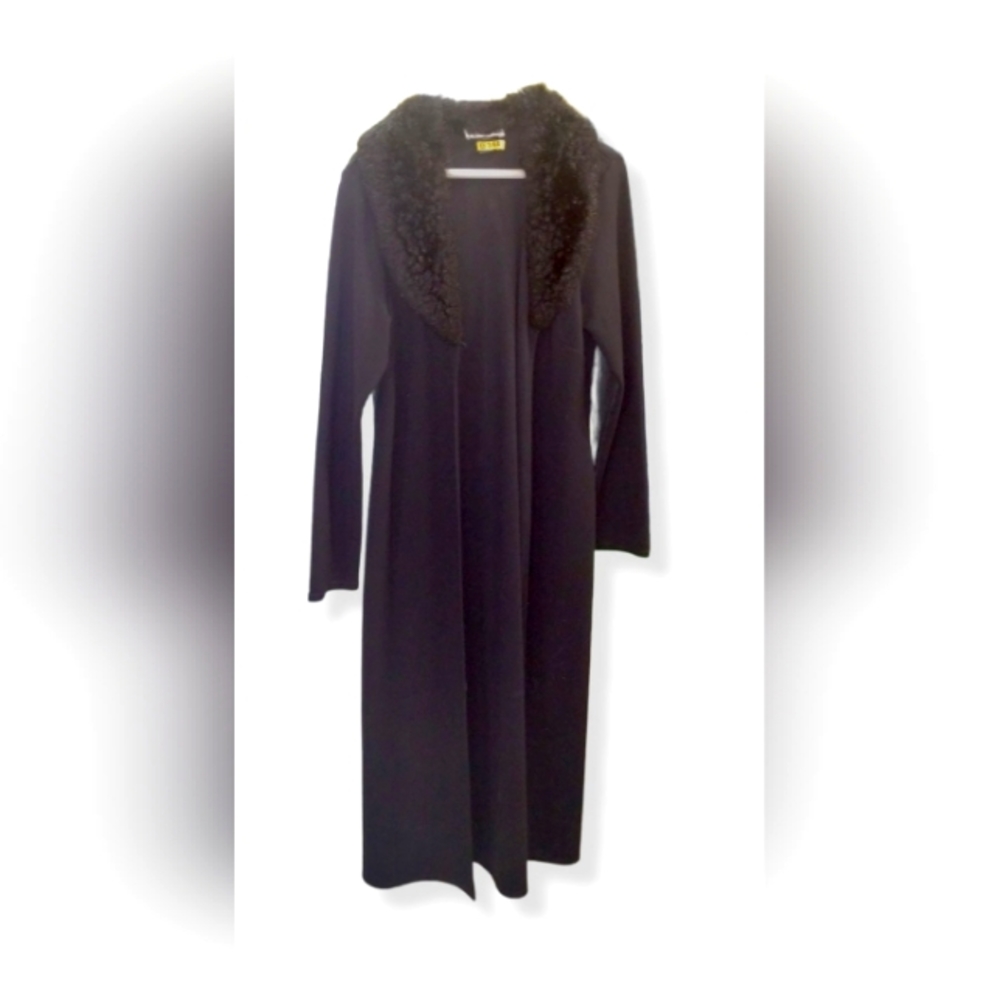 Indications Black Faux Fur Collor Coat Size M